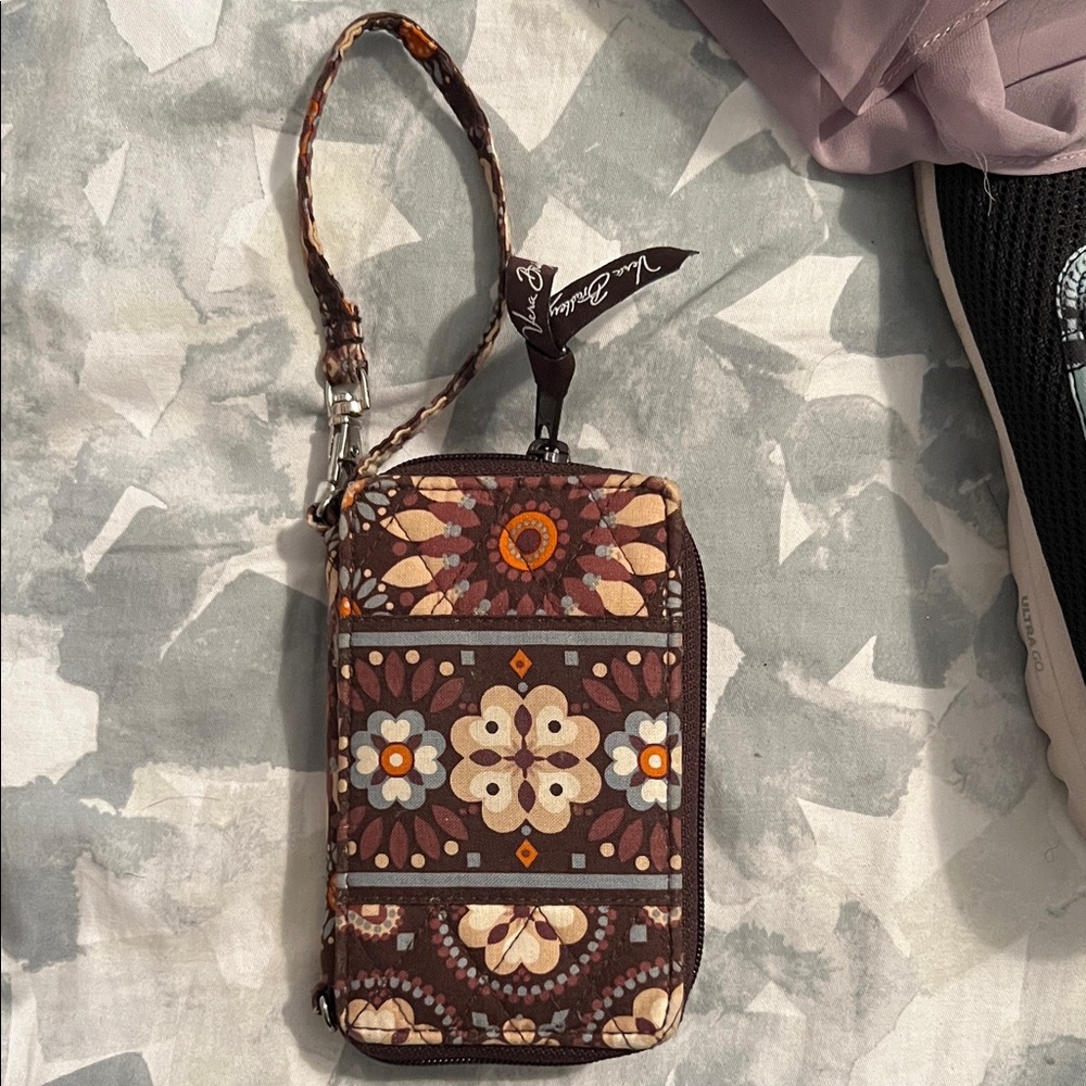 Vera Bradley Brown and Orange Floral Wristlet